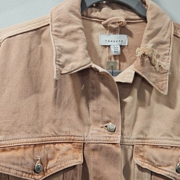 Women’s Topshop Patchwork Denim Pink Jacket Size 8 4 Pockets NWT Chic Country. - Picture 6 of 15